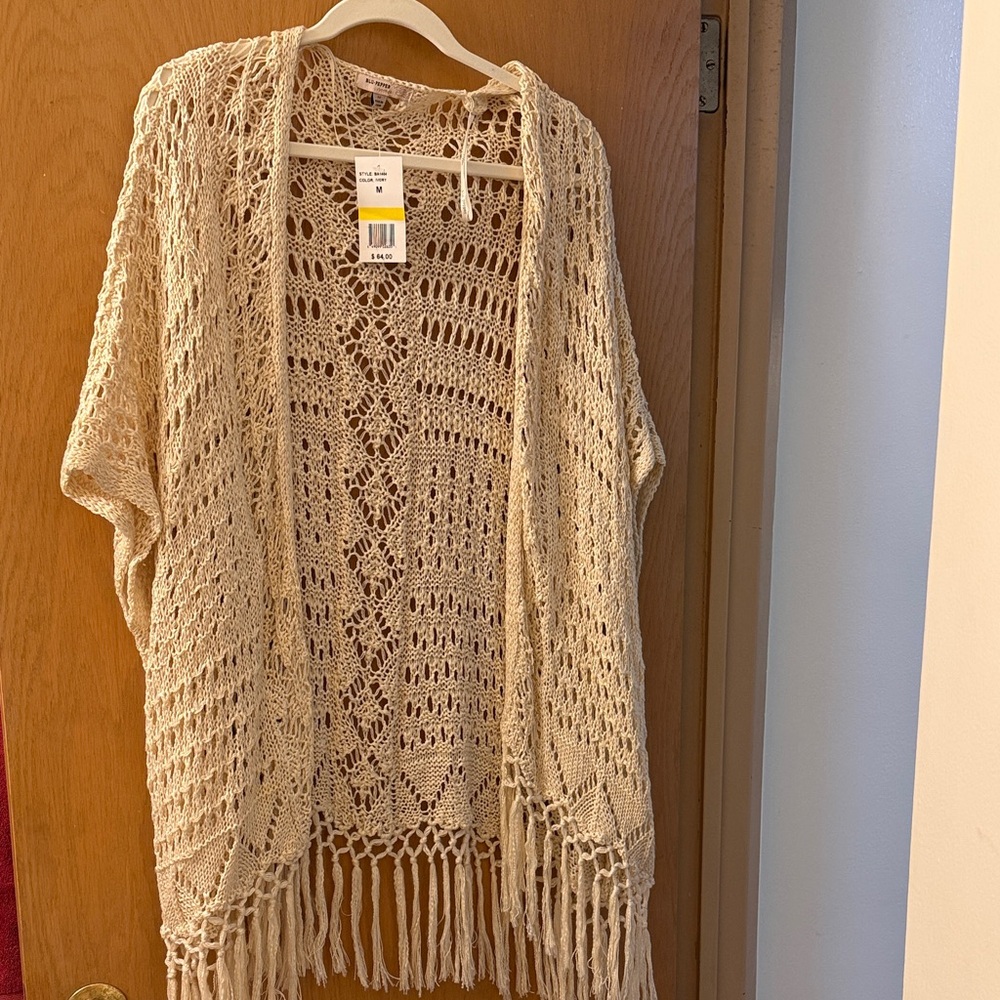 NWT M Blu Pepper Ivory Crochet Cardigan